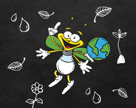 Louie the Lightning Bug with the Earth on a Environmental Background